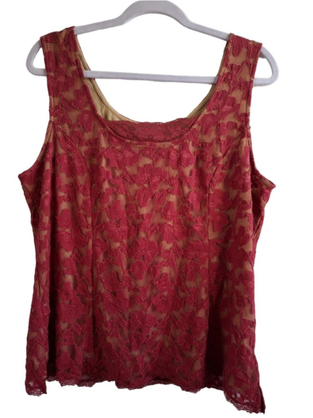 Kathleen Kirkwood Red Beige Lace Tank Top XL fancy quiet luxury vamp